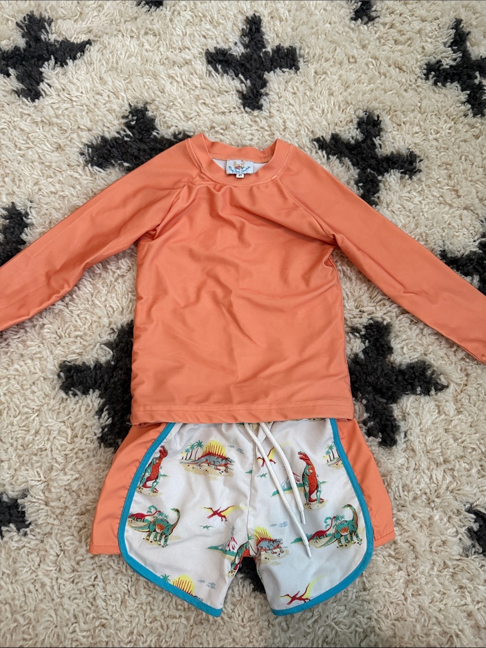 Smocked swim trunks & rash guard set